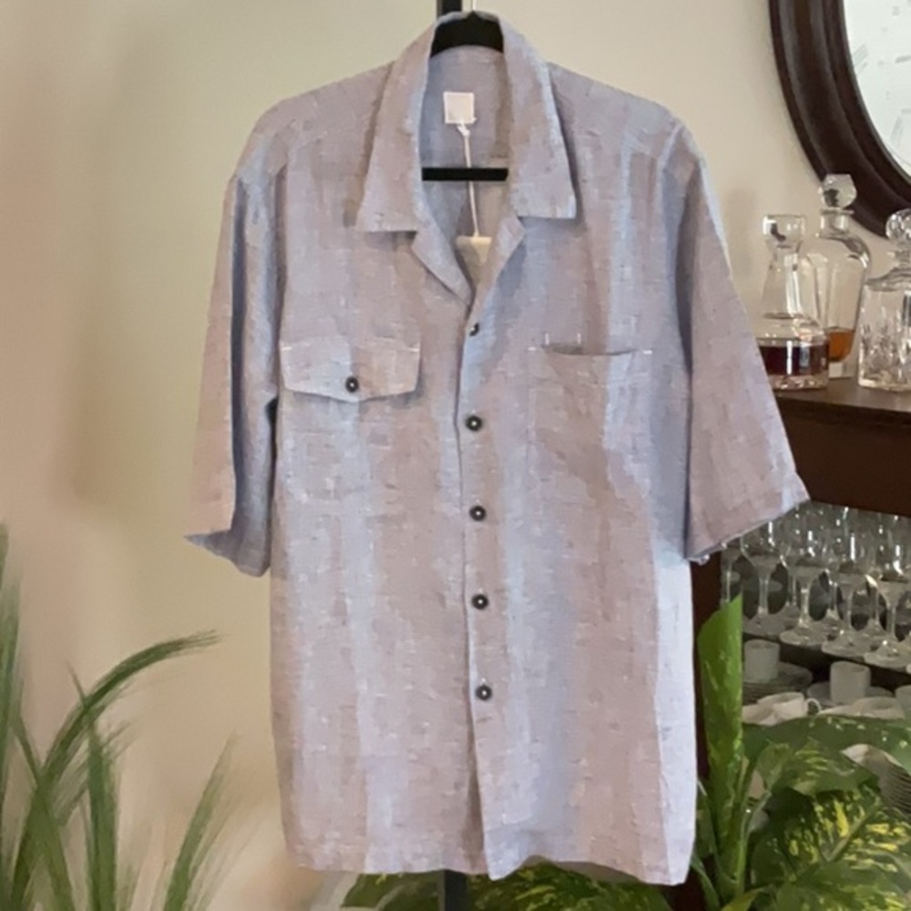 120% Lino - Men's Light Blue Short Sleeve Luxury Linen Shirt - NEW